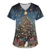 Women's Fashion V-Neck Short Sleeve Overalls With Pockets Christmas Printed Tops  Clothes