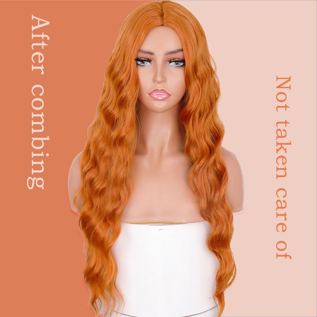 MISSQUEEN Syntetická paruka s dlouhou vodní vlnou Středně oranžová paruka z tepelně odolných vláken vhodná pro ženy na každodenní nošení