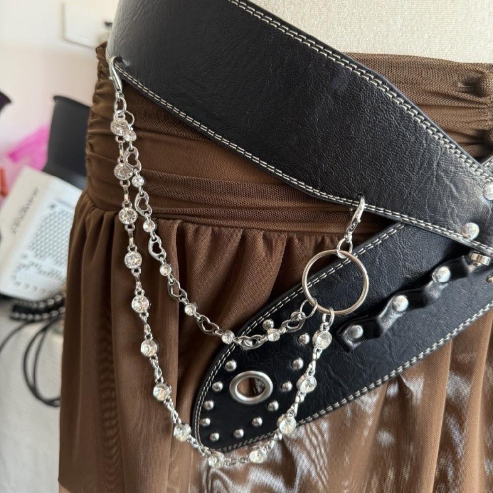 Vintage Rivet Leather Belt Heavy-Duty Dress Jeans Belt Trendy Women's Waist Belt  Female