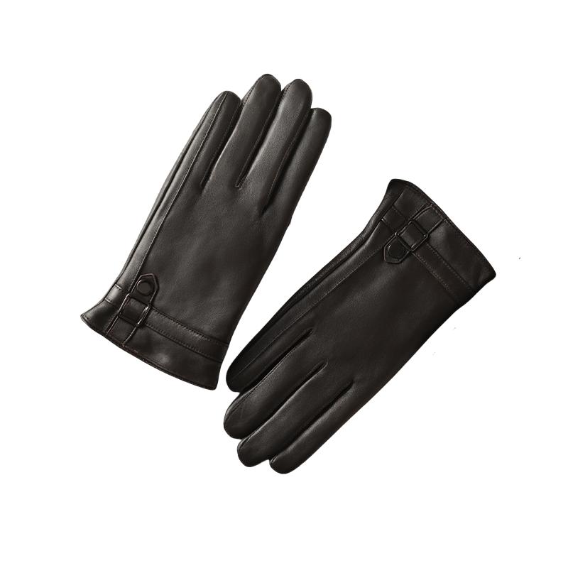 New Genuine Leather Sheepskin Winter Men's Gloves Warm Fleece Driving Cycling Touch Screen Gloves Best Gift For Men