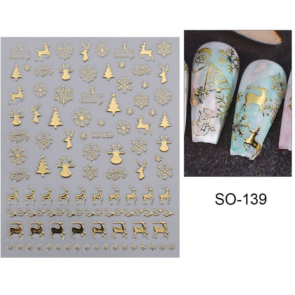 Christmas Nail Art Stickers Nail Decals Self-Adhesive Gold Silver White Snowflake Elk Bell Xmas Tree Design DIY for Women Girls