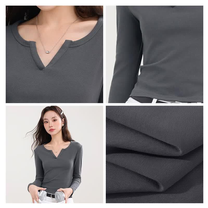 MJ STYLE Women's V-Neck Slim Fit Long Sleeve T-Shirt