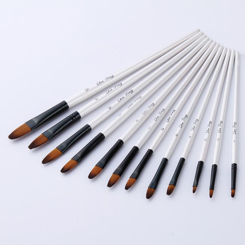 12 Pcs Nylon Hair Watercolor Brush Set Wooden Handle for DIY Oil Acrylic Painting Art Supplies