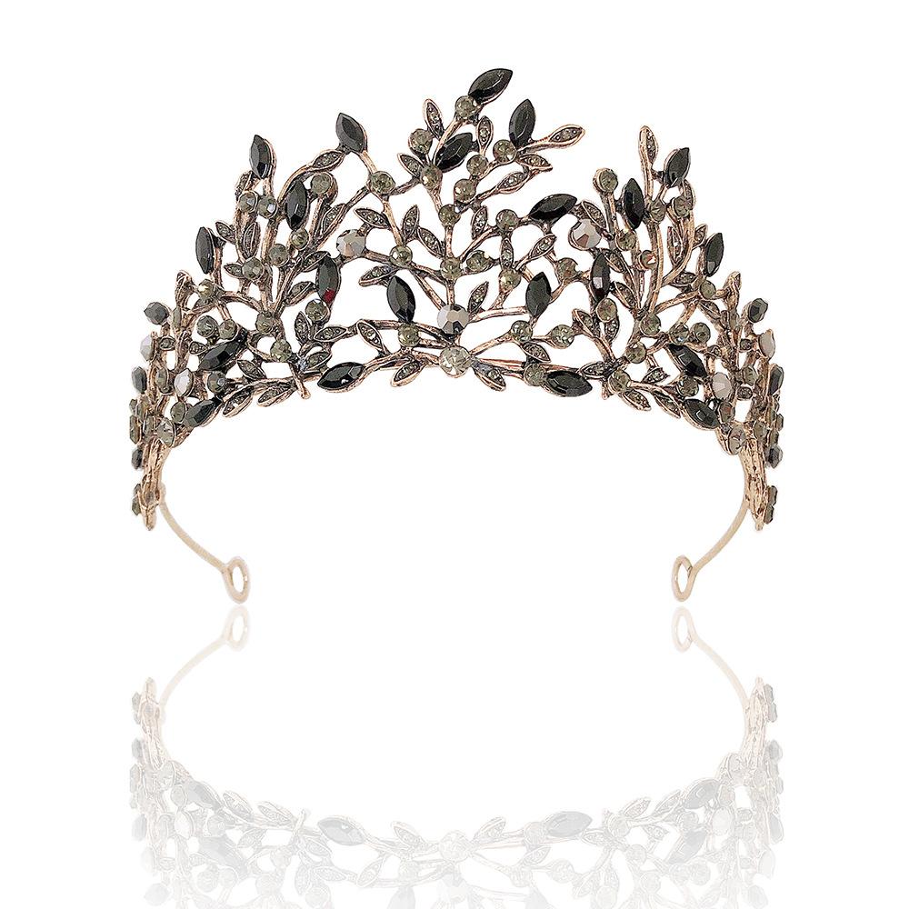 

Ретро Черный Серый и Зеленый Ободок со Стразами Барокко Античный Листья Инкрустированные Черными Бриллиантами Разноцветные Свадебные Аксессуары для Короны