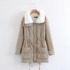 Winter Clothing New Medium and Long Slim Peach Skin Velvet Cotton Coat Drawstring Waist Lamb Wool Warm Coat Women