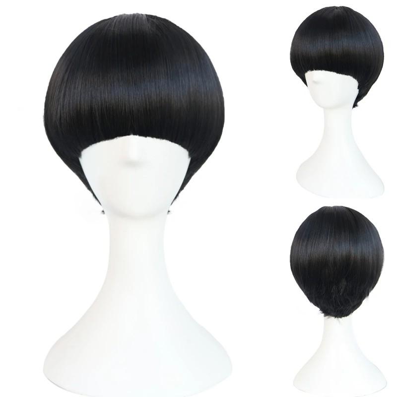 Cosplay Krátká Paruka Houbový Střih Černá Anime Postava Matthew Pruhovaná Syntetická Plná