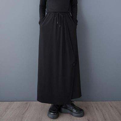 Black Plus Size Cotton Vintage High Waist Casual Loose Spring Autumn Wide Leg Skirt Pants Women Trousers