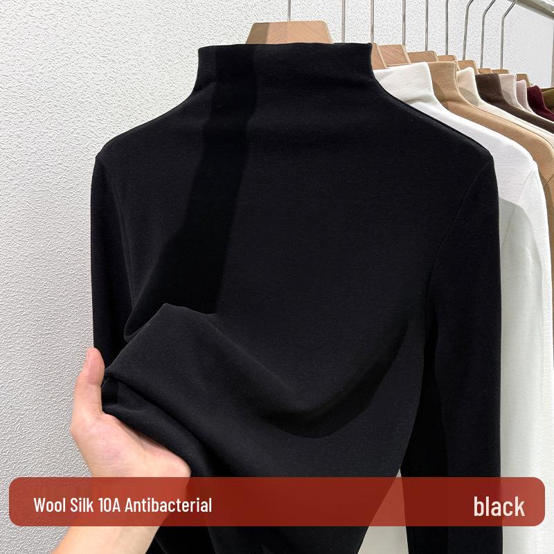 Silk Half-High Collar Women's Base Layer: 2025 Autumn/Winter Velvet Lambswool Warm T-shirt.