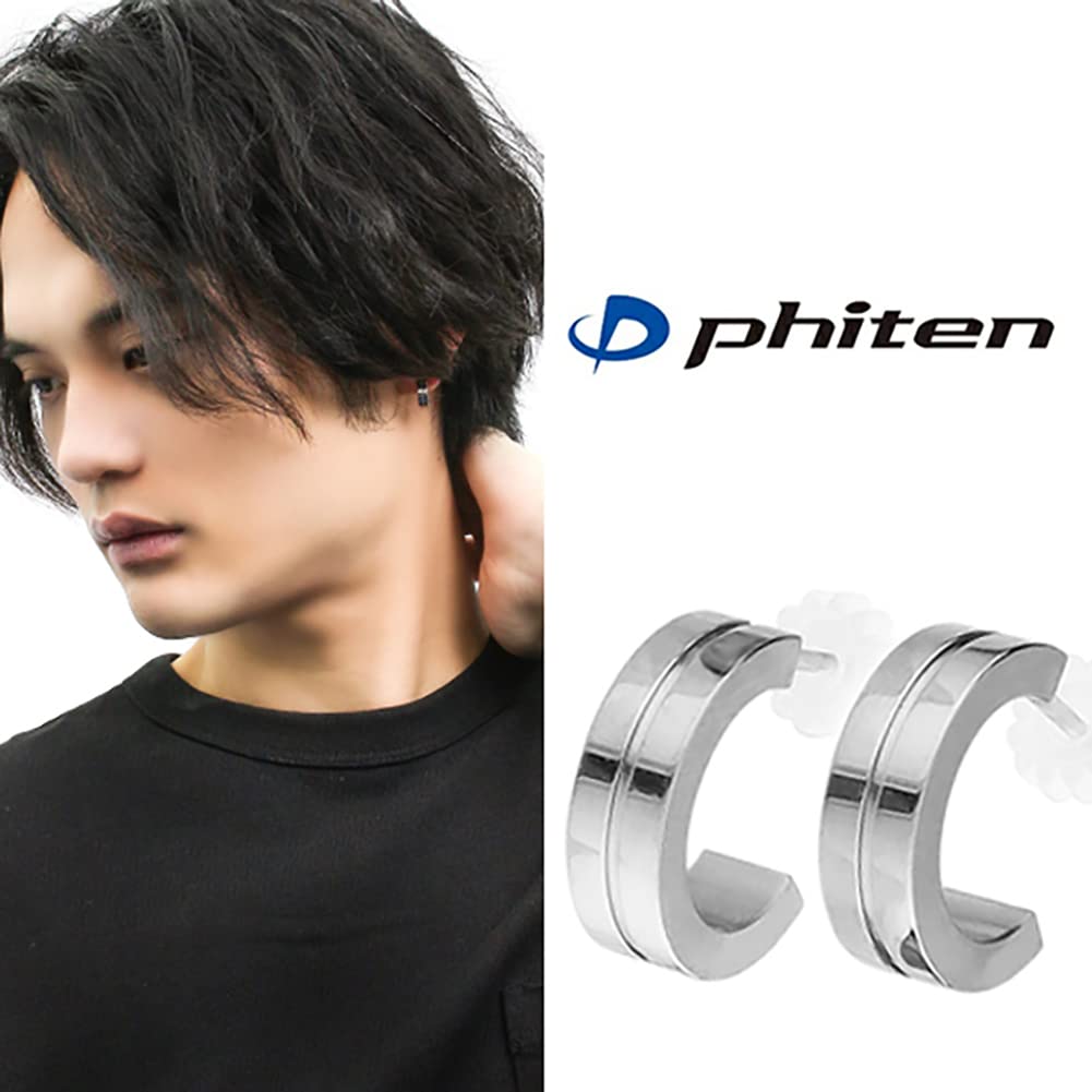 [Fefe] fe-fe x phiten [Special Edition] Phiten Titanium Hoop Stud Earrings (2-Piece Set) for Both Ears, Sports, Health, and Hypoallergenic