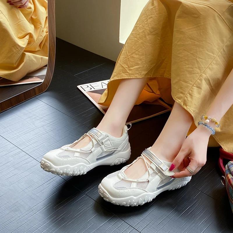 Fashion Mary Jane Sports Sandals Women's Summer Soft Bot Anti-Slip 2025 New Hollow out Breathable Thi Heel Magic Tape
