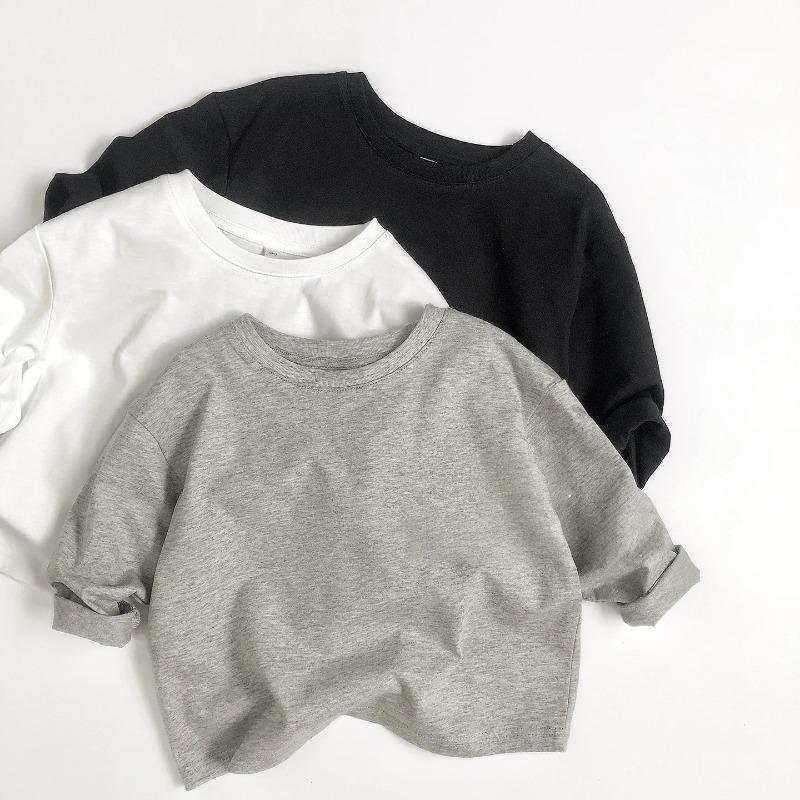 Autumn Kids Solid Color Long Sleeves Loose Basic T-Shirt Boys Girls Korean Soft Children Clothes