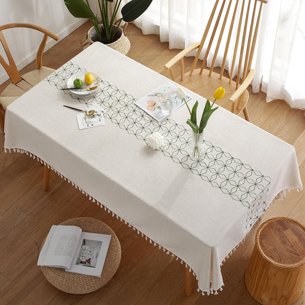

Nordic Tablecloth Tablecloth Rhombus Geometric Embroidery Imitation Cotton And Linen Rectangular Dining Table Coffee Table Cover Towel Cloth 60*60cm
