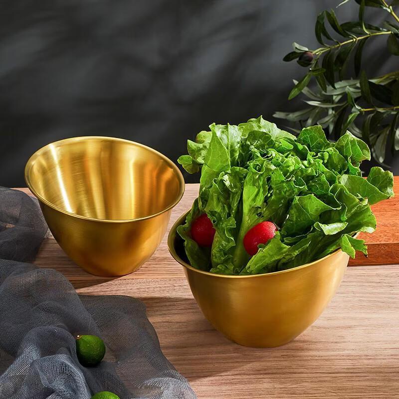 ZISIZ 18cm Korean Style Slanted Stainless Steel Salad Bowls (Set of 2)