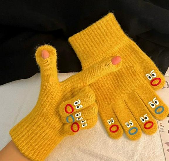 Funny Expression Fingerless Touchscreen Gloves for Women - Warm Knitted Wool for Autumn and Winter Cycling