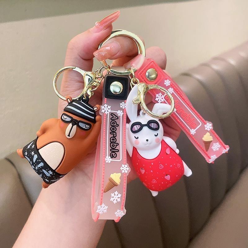 Soft Adorable Rubber Keychain Cute Cartoon Animal Key Ring For Cars Bags And
