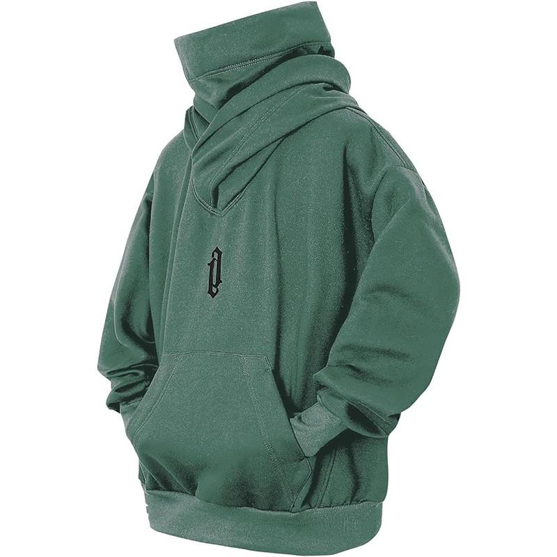 Mens Oversized Hooded Sweatshirt With Stacked Turtleneck Loose Fit Streetwear Winter Warm Fleece Lined
