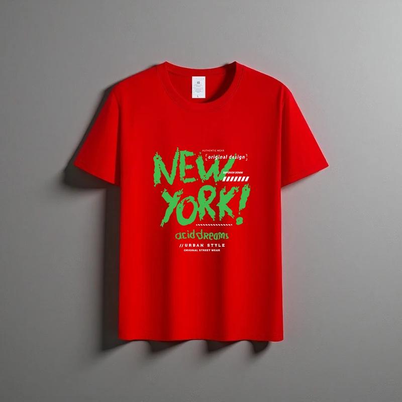 Letní nové unisex všestranné tričko z čisté bavlny módní ležérní top s kulatým výstřihem prodyšné volný střih potisk krátký rukáv