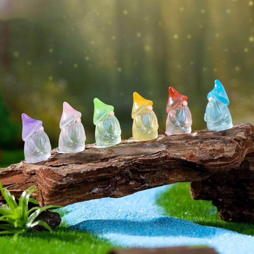 6pcs Tiny Mini Resin Gnomes Glow in The Dark Miniature Decor Fairy Garden Statues  Landscape Decor