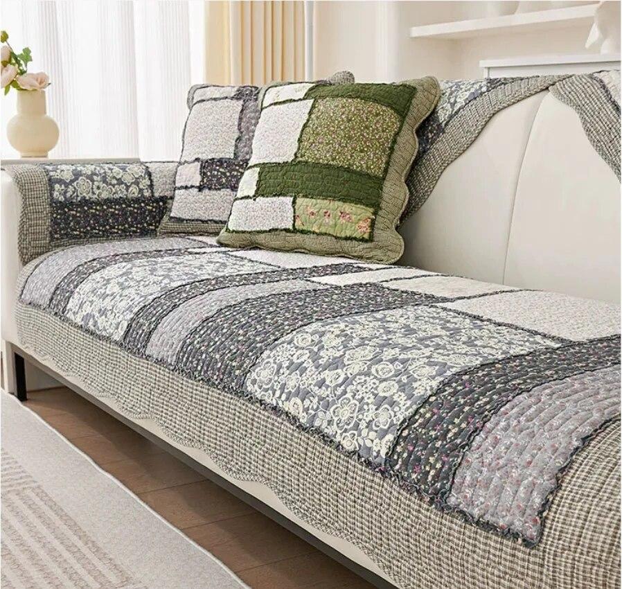 Floral  Style Sofa Cover Plaid Couch Cushion Four Season Universal Cotton Non-slip Sofa Armrest Towel Furniture Protective Cover