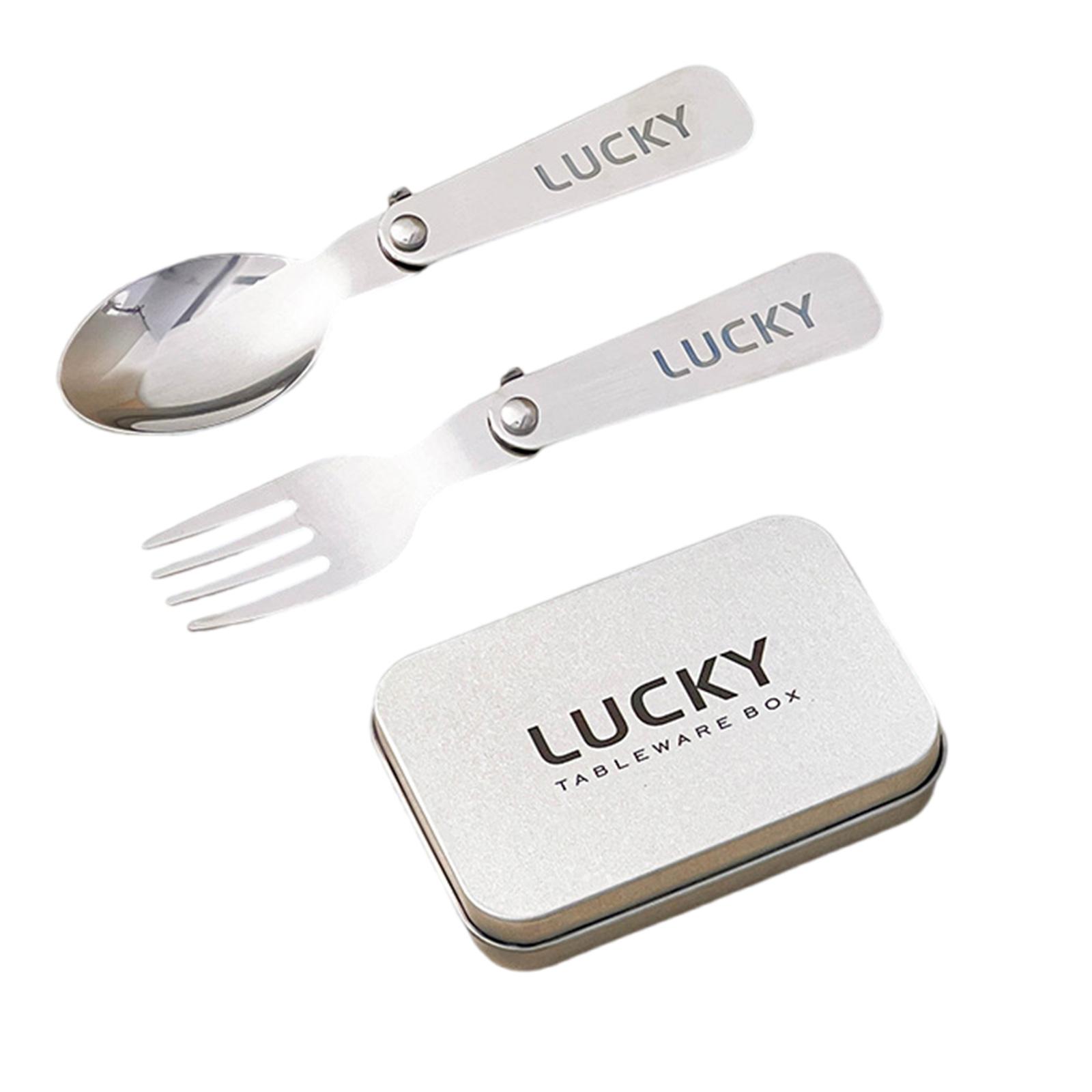 

Outdoor Metal Tableware Folding Camping Cutlery with Storage Box Fork Spoon Travel Utensils for Outdoor Picnics Dining 5
