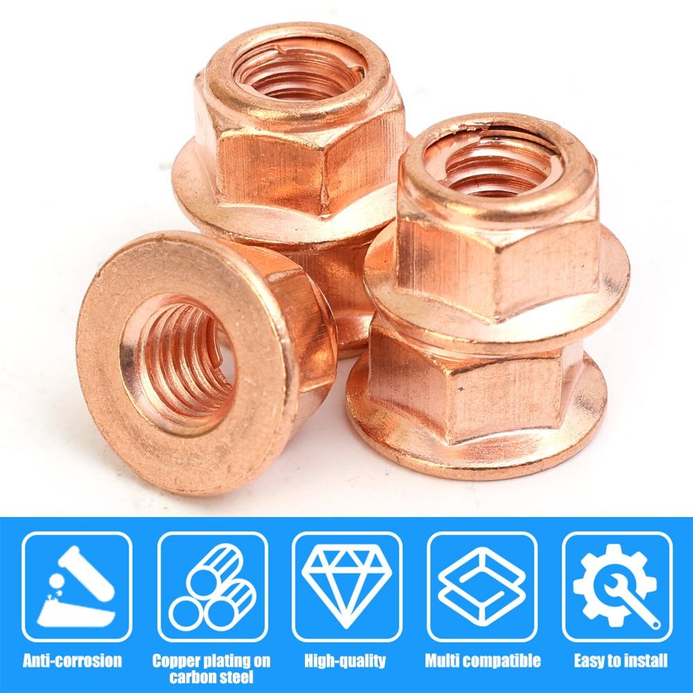M8 Copper Plated Exhaust Manifold Nut Hex Flange Fastener Carbon Steel for BMW 3 Series E30 Engine Turbo Stud Pipe Repair Kit