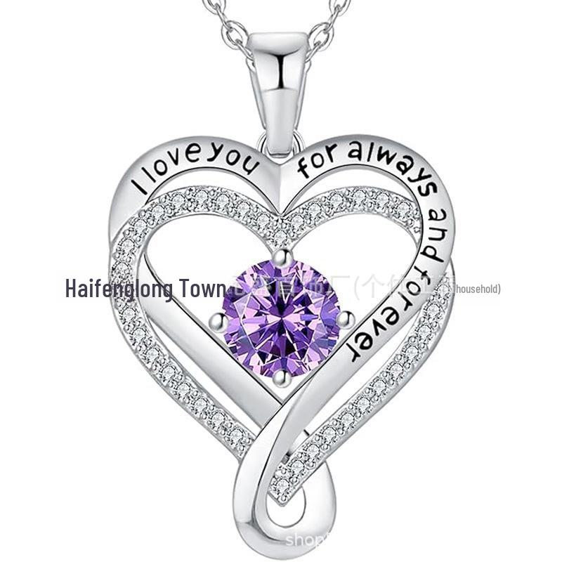 Eternal Heart S925 Sterling Silver Dubbelhalsband med Födelsestenhänge