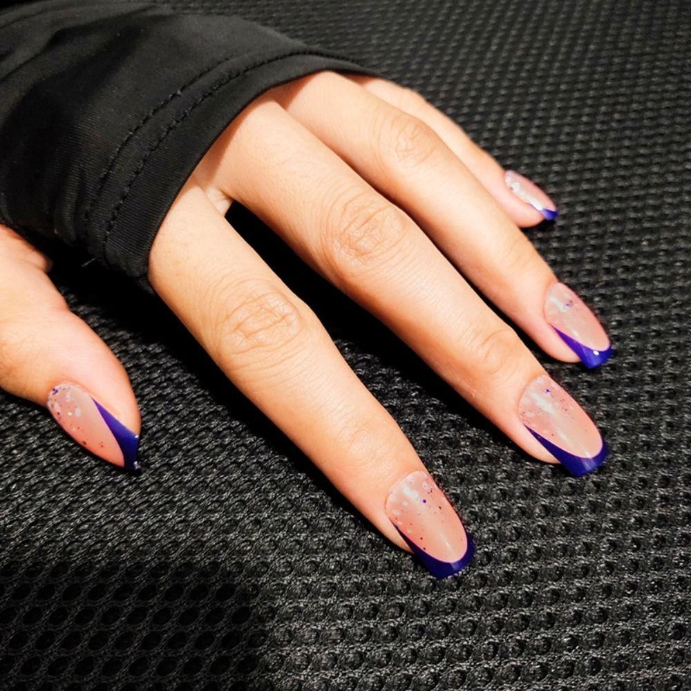 

Long Square Fake Nials French Glitter Press on Nails New Nail Tips DIY