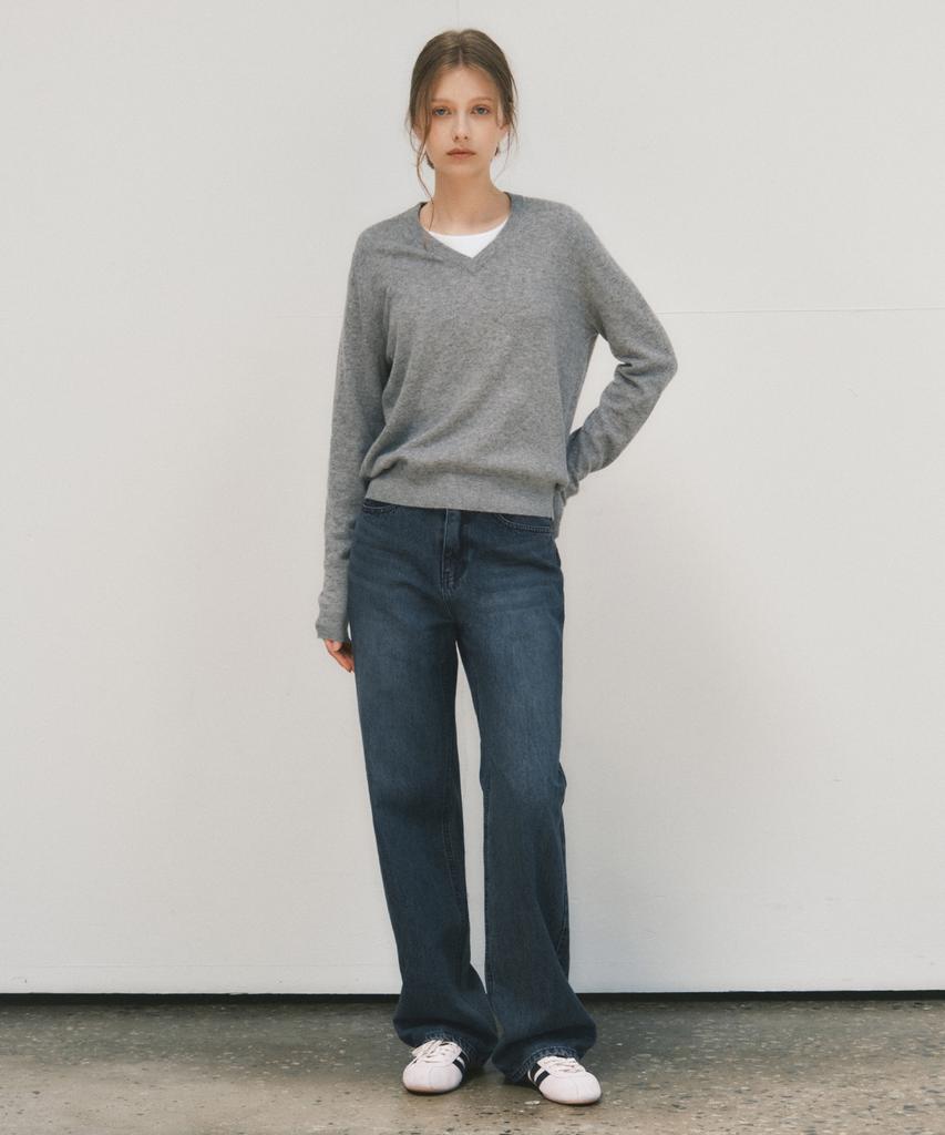 Wednesday Oasis For Woman Loewe Angora Blend V-Neck Knit_Gray(Wc25-Kn44)