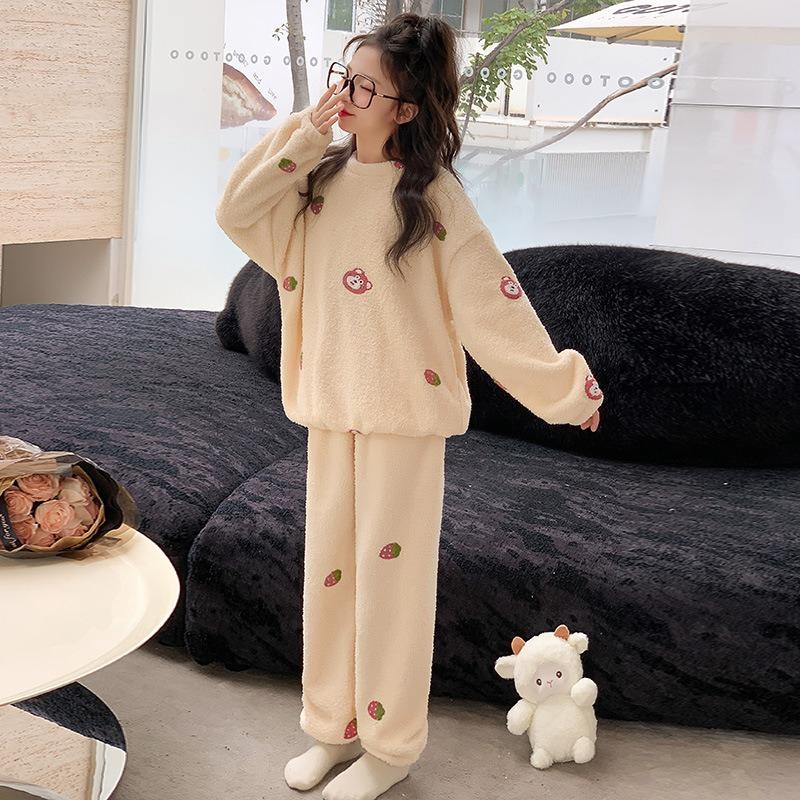Girls Winter Coral Fleece Loungewear Set Big Kid Heart Pattern