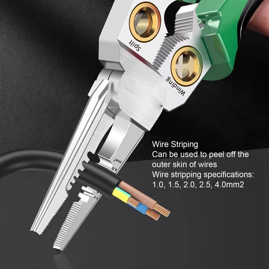 Electrical Pliers Multi Functional Wire Stripping Crimping Cutting Splitting Winding Pliers with Voltage Tester 12V-250V