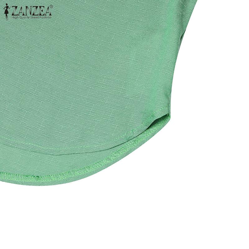 ZANZEA Women Round Neck 3/4 Sleeve Solid Color Casual Thin Blouses