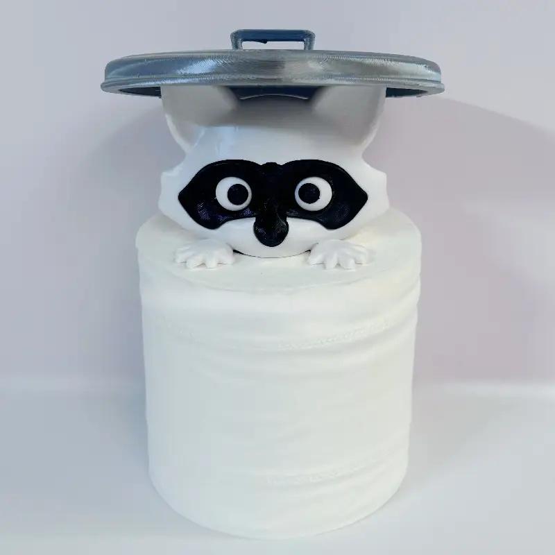 1Pc Adorable 3D Printed Raccoon Toilet Roll Paper Holder Decoration White Plastic Playful Bathroom Decor Tissue Holder with Lid