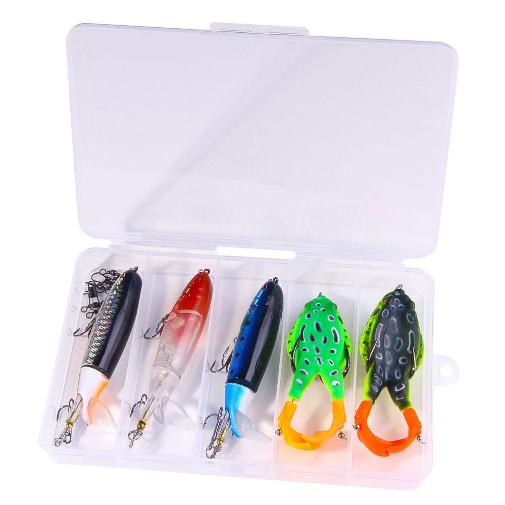 5 pezzi Esca Topwater Popper Elica Topwater Esca Artificiale Hard Crankbait Wobbler Coda Rotante Attrezzatura da Pesca