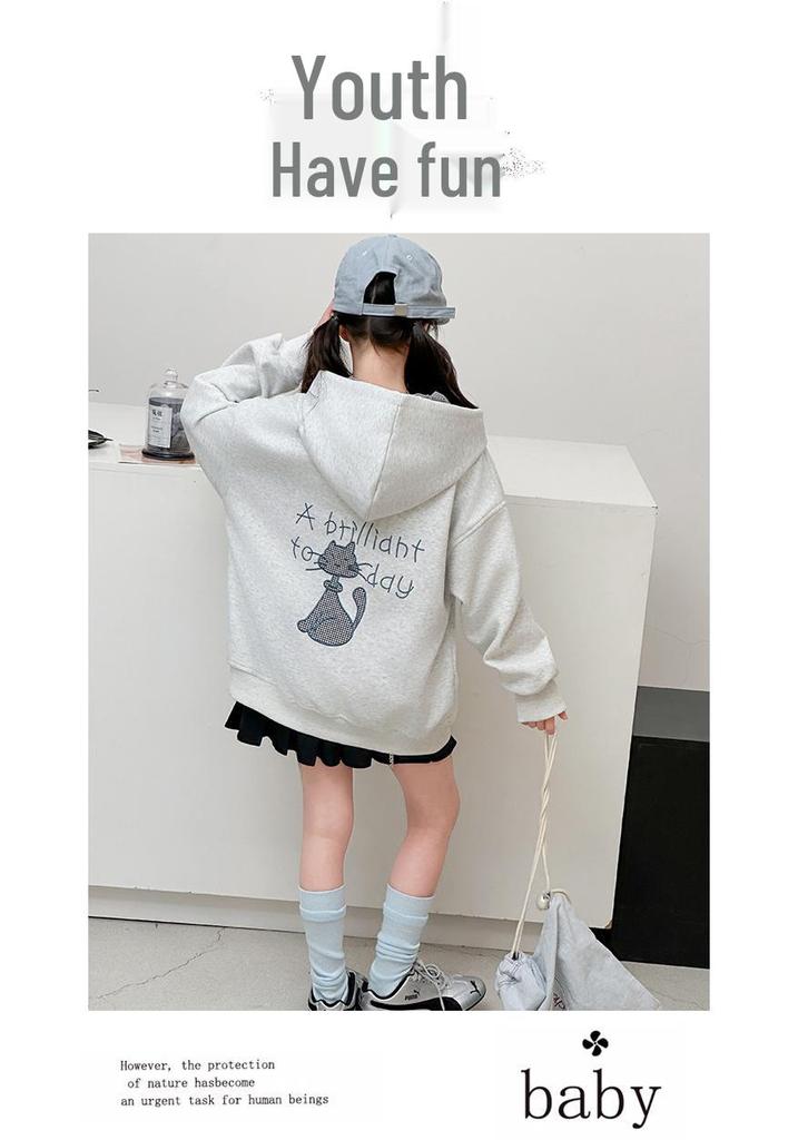 Girls' 2026 Spring/Autumn Hooded Jacket - Stylish, Fashionable, Casual Top for Older Children
