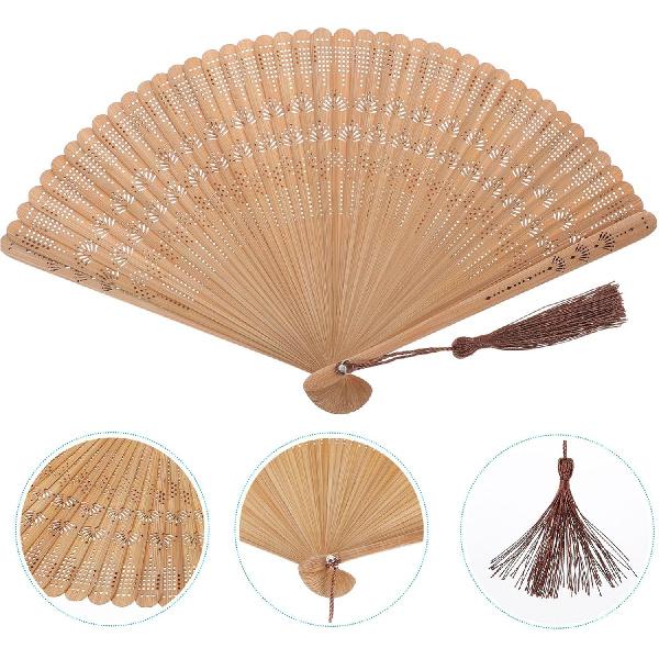 Garneck Bamboo Hand Fan - Art Silk Decorative Folding Fan - Eastern Style Carved Elegant Hand Fan - Handfan Gift for Birthday Dancing Wedding Party