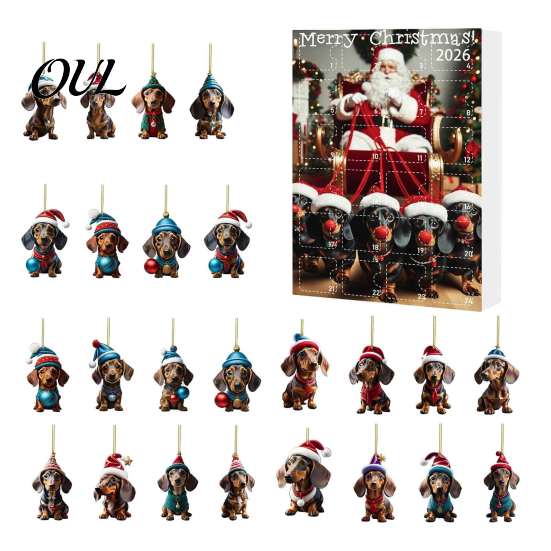 Calendari dell'Avvento 2026 Collezione Dachshund Carini, 24 Giorni Ciondolo Acrilico 2D Regalo di Natale per Amanti dei Cani Calendario del Conto alla Rovescia, Ornamenti da Collezione,