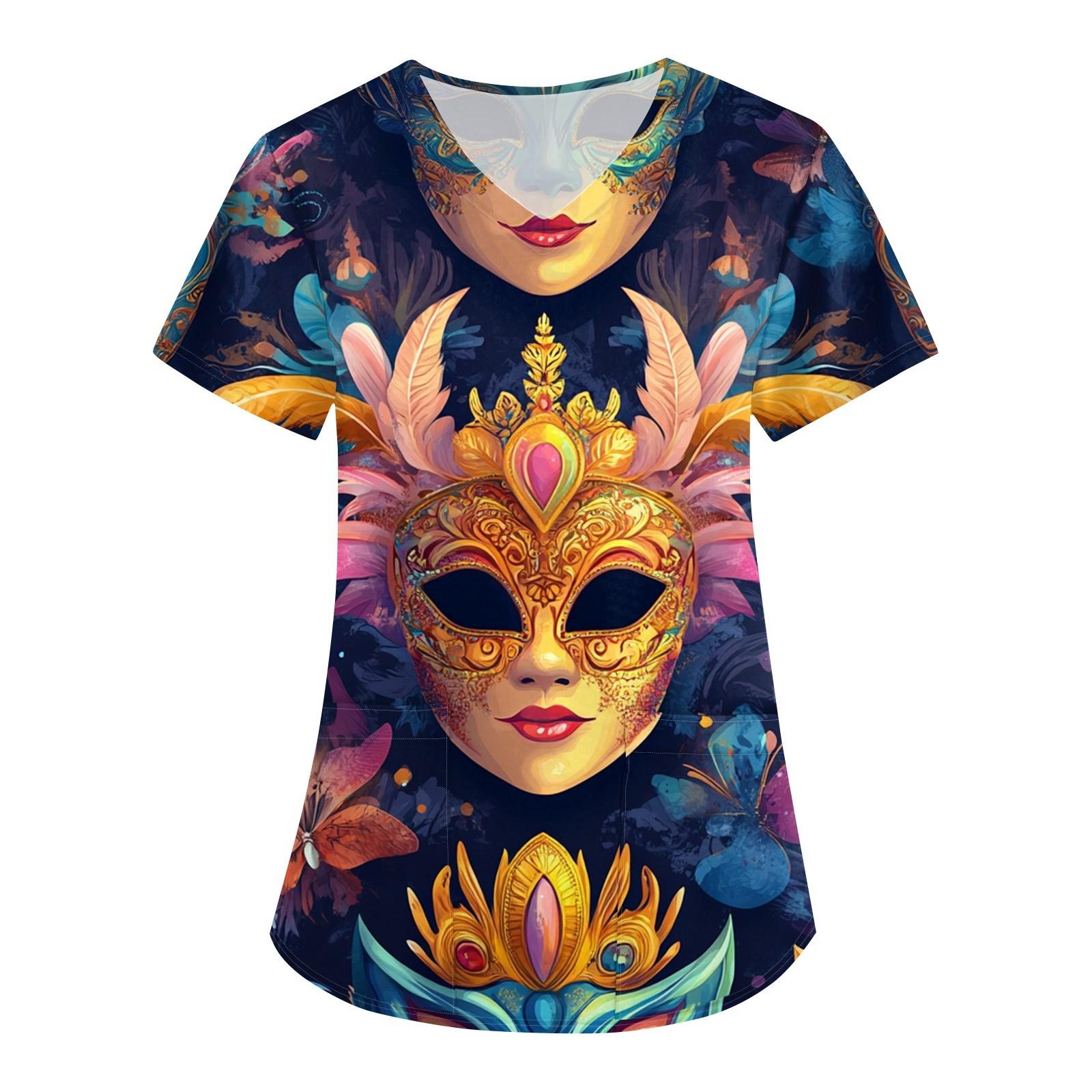 

Жіночий модний робочий одяг з V-подібним вирізом і короткими рукавами з кишенями Верхній одяг для догляду з карнавальним принтом XL жовтий