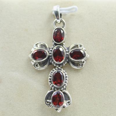 Roter Granat Edelstein Kreuz Anhänger 925 Sterling Silber Schmuck handgefertigter Anhänger