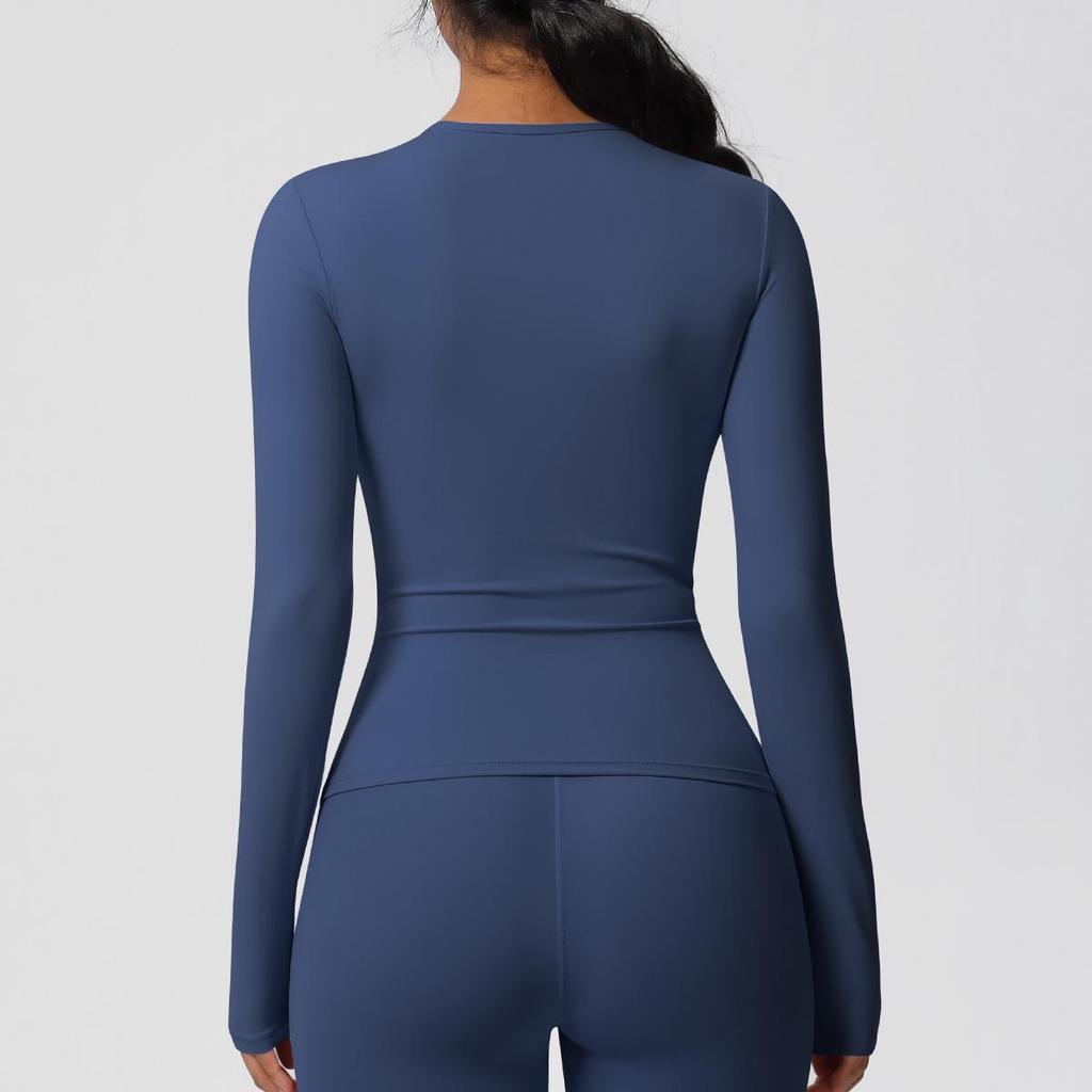 Women's Solid Color Double-Sided Sanded Long Sleeve Training T-Shirt for Running, Fitness, and Yoga