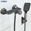 Gray Waterfall Bathtub Faucet With Hand Shower Brass Chrome Wall Mounted Bathroom Shower Mixer Tap Full Shower System Set