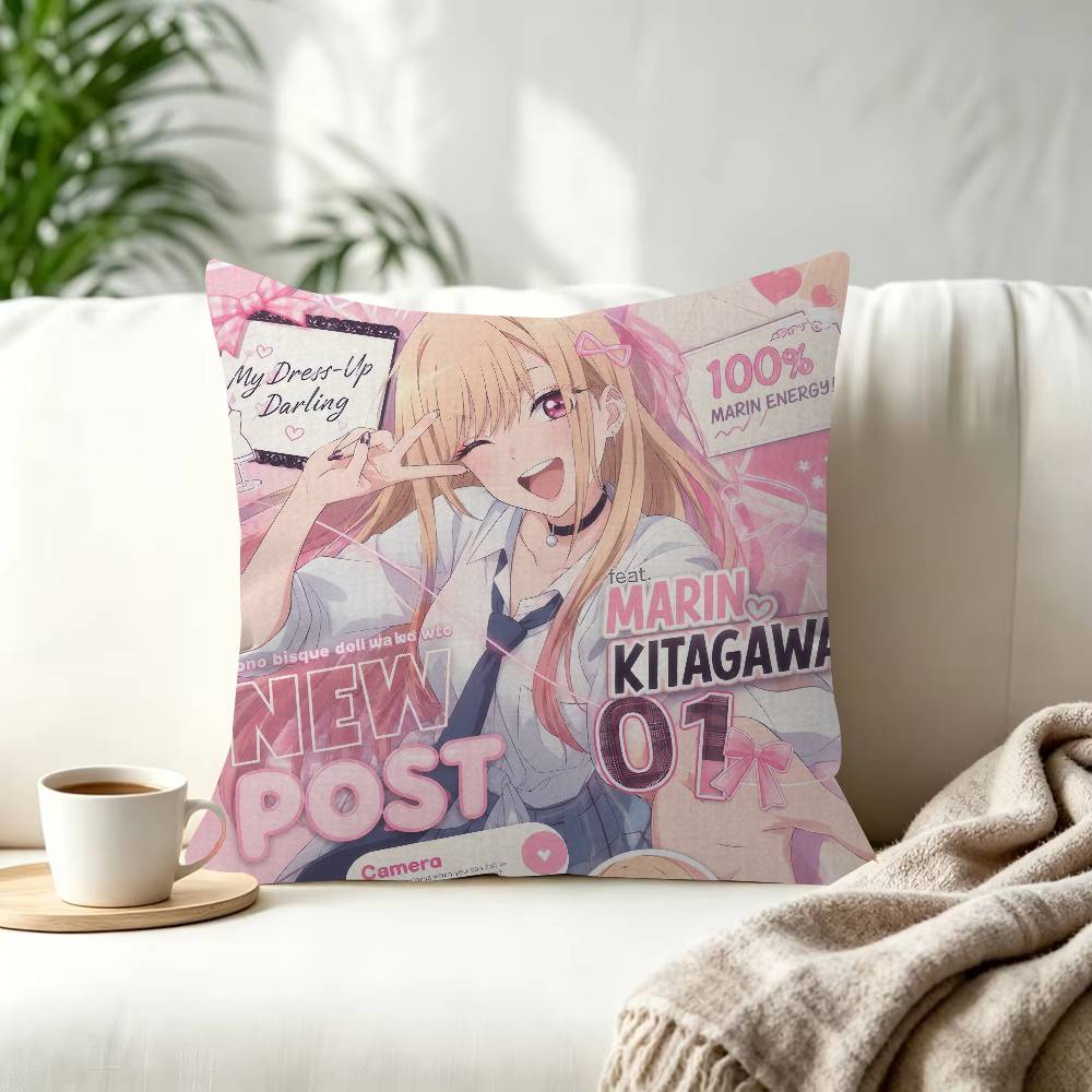 Kwaii Anime MMarin Kitagawa Decorative Polyester Throw Pillow Cover Square Suitable for Home Office Coffee Shop Decor