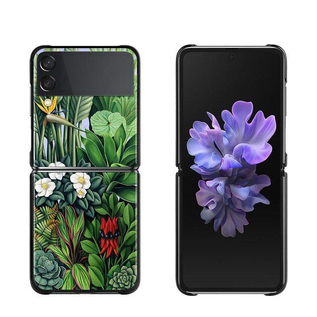 Phone Case For Samsung Galaxy Z Flip3 5g Back Pc Case For Samsung Z Flip Capa Black Shell Hard Fundas Vintage Banana Leaf Flower