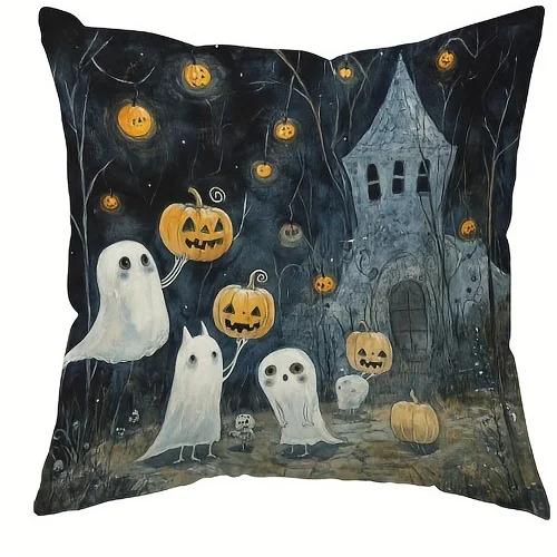 Home Decor Halloween Ghosts And Pumpkins Pillow Covers Pattern Cushion Cover Suitable For Sofa Bedroom Car Pillow Cover