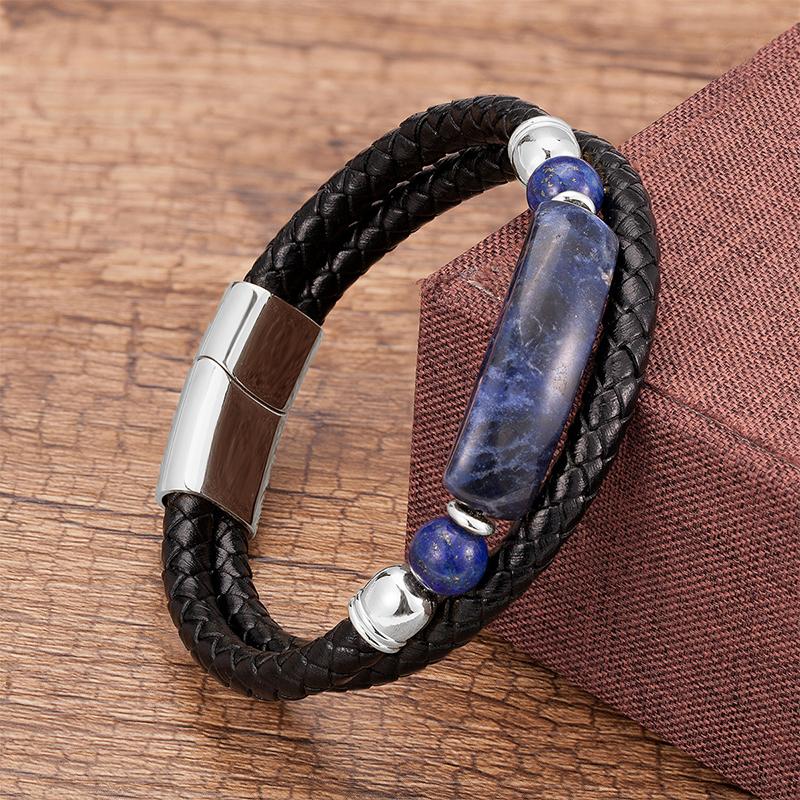 Minimalist Crystal Stone Bracelet Braided Leather Cord Stainless Steel Chain Waterproof Jewelry for Men Women Daily Use