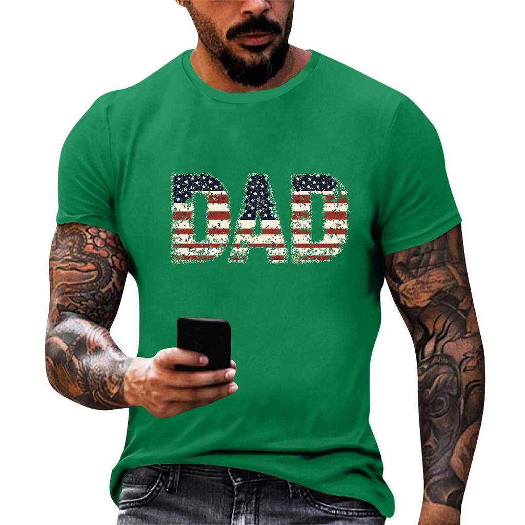 Men's Loose Fit Short Sleeve T Shirt Dad Flag Print Casual Summer Daily Wear Comfortable Lightweight Top