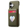 For iPhone 16 Case with Mirror Card Holder RFID Blocking Litchi Texture PU PC Phone Back Cover