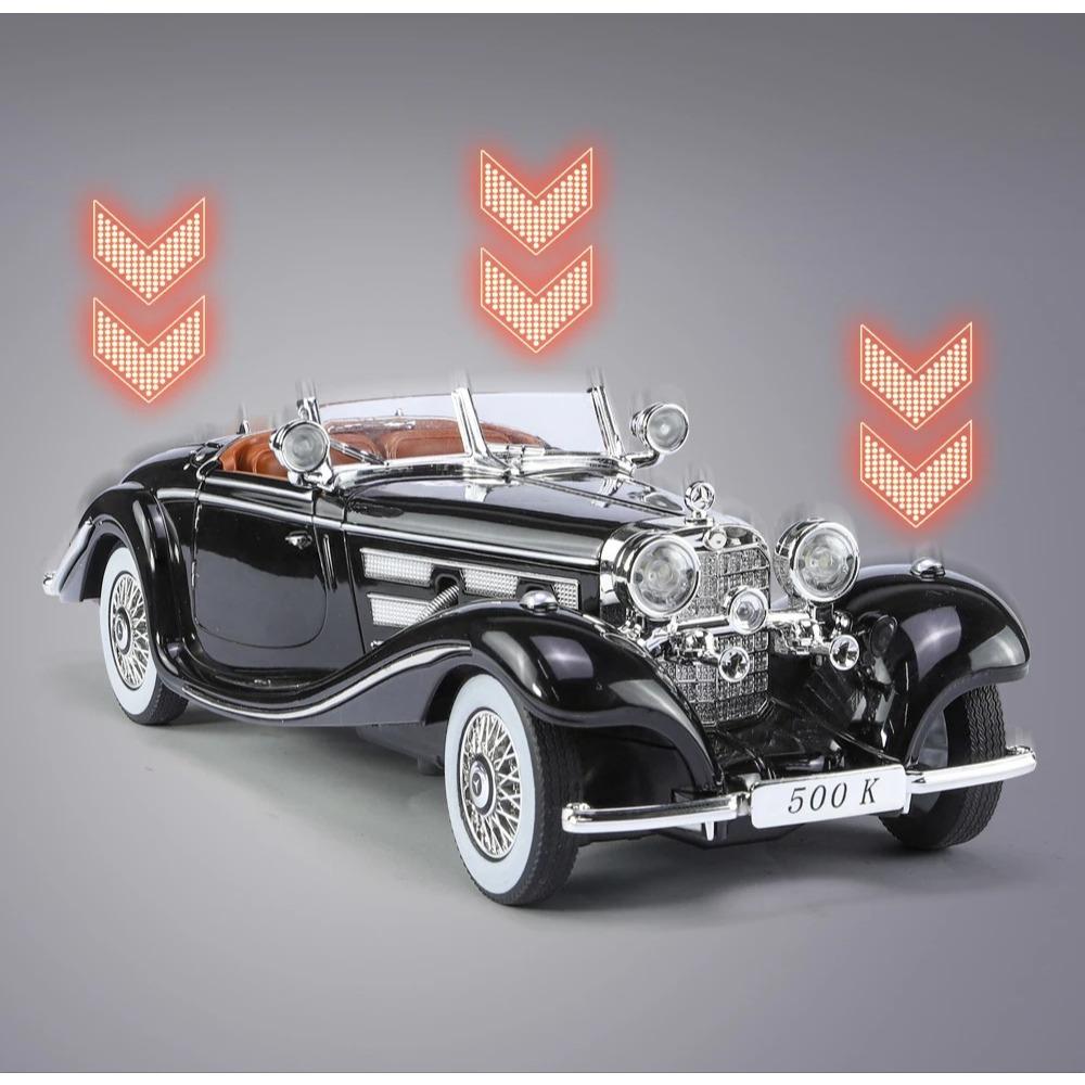 1/24 Mercedes-Benz 500K 1936 Classic Car Alloy Car Model Sound and Light Pull Back Children's Toy Collectibles Birthday Gift