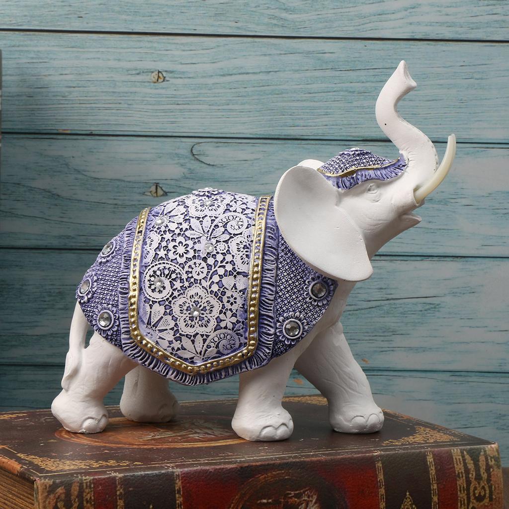 1 Blue and White Porcelain Elephant Ornament, Living Room Home Decoration