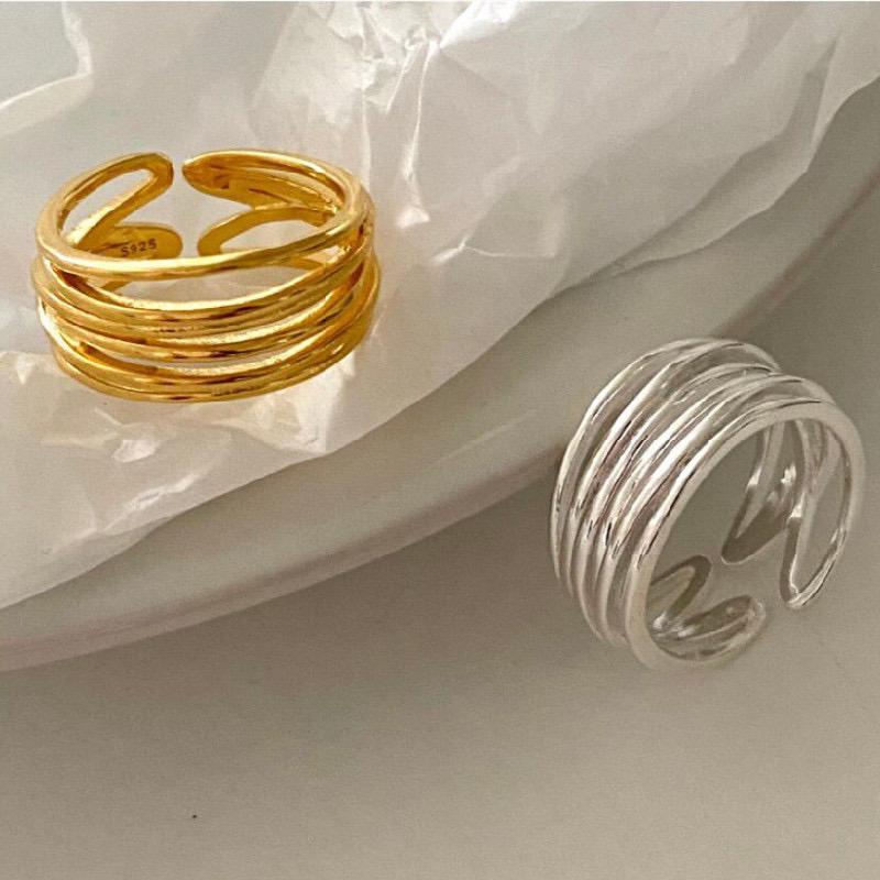 925 Sterling Silver Rings For Women Geometric Fine Jewelry Finger Adjustable Gold Interware CZ Ring For Party Birthday Gift