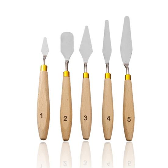 5 bucăți spatulă pentru pictură DIY flexibilă fără bavuri Racletă elegantă pentru paletă de tonifiere cu mâner din lemn Articole de artă